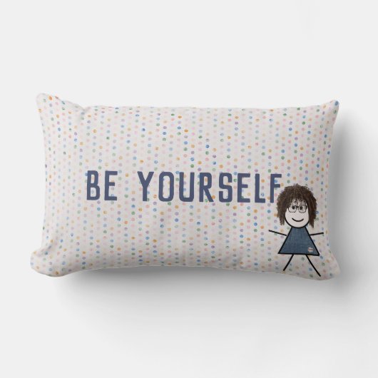 デニムドレスのスティックガール引用文 ランバークッション (正面)