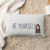 デニムドレスのスティックガール引用文 ランバークッション (ブランケット)