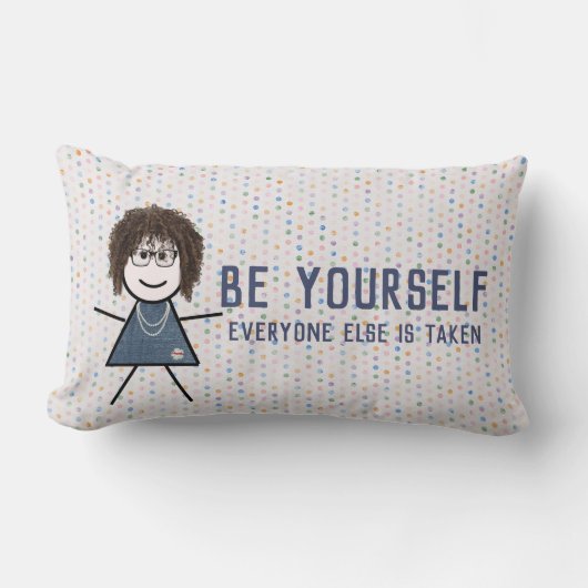 デニムドレスのスティックガール引用文 ランバークッション (正面)