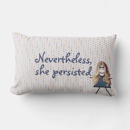 デニムドレスのスティックガール引用文 ランバークッション (正面)