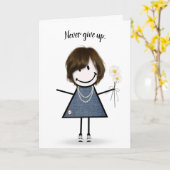 デニムドレスを着た可愛いスティックガール カード (黄色い花)