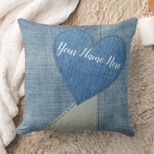 デニムハートパッチピロー クッション (ブランケット)