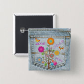 デニムバックポケット花平和ラブホープ 缶バッジ (正面&裏面)