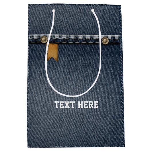 デニムバッグ、ブルーデニム誕生日パーティー抱き枕 ミディアムペーパーバッグ (正面)