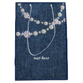 デニムバッグ，ブルーデニム誕生日パーティー抱き枕 ミディアムペーパーバッグ (正面)