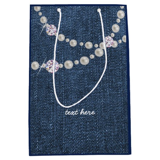 デニムバッグ，ブルーデニム誕生日パーティー抱き枕 ミディアムペーパーバッグ (正面)