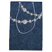 デニムバッグ，ブルーデニム誕生日パーティー抱き枕 ミディアムペーパーバッグ (裏面)