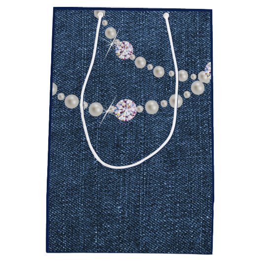 デニムバッグ，ブルーデニム誕生日パーティー抱き枕 ミディアムペーパーバッグ (裏面)