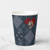 デニムパッチワーク，パッチワーク，テキスタイル，青いパターン 紙コップ (左)