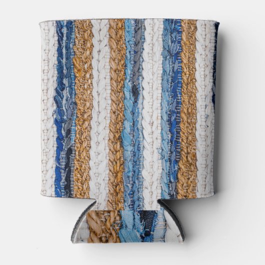 デニムパッチワーク:リサイクルジーンズの敷物。 缶クーラー (正面)