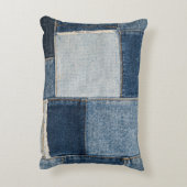 デニムパッチワーク：ヴィンテージテキスタイル アクセントクッション (裏面(縦))