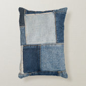 デニムパッチワーク：ヴィンテージテキスタイル アクセントクッション (正面(垂直))