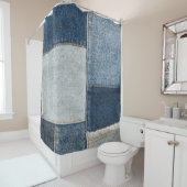 デニムパッチワーク:ヴィンテージテキスタイル シャワーカーテン (インサイチュ)