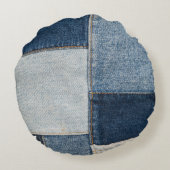 デニムパッチワーク:ヴィンテージテキスタイル ラウンドクッション (裏面)