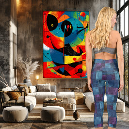 デニムパッチワーク、青と紫、文字カスタム カプリレギンス