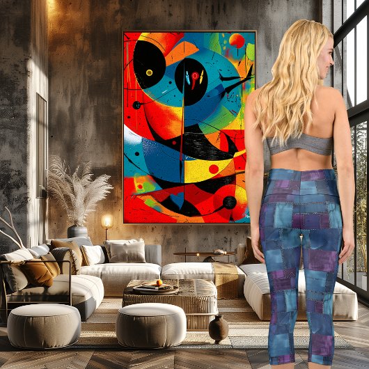 デニムパッチワーク、青と紫、文字カスタム カプリレギンス