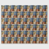 デニムパンツの若い女性とコルギ犬 ラッピングペーパー (フラット)