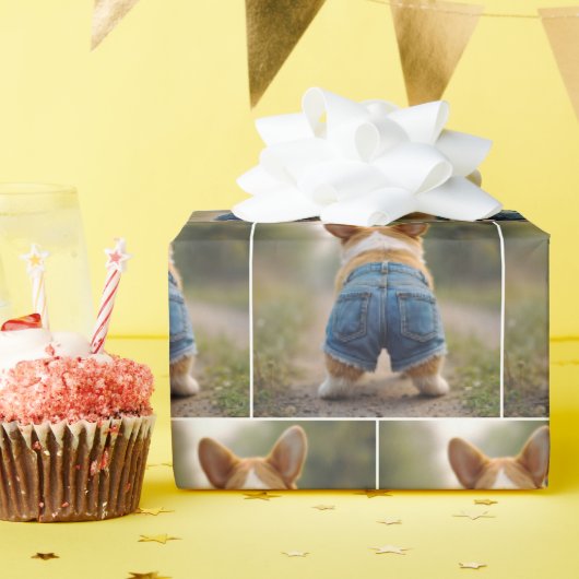 デニムパンツを履いたコルギドッグ ラッピングペーパー (誕生日パーティー)