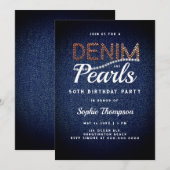 デニムパール エレガント ラスティック バーン 50歳の誕生日 招待状 (正面/裏面)