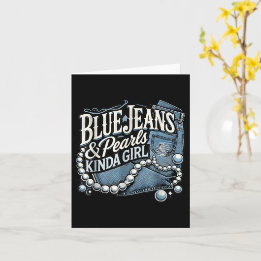 デニムファブリックブルージーンズ真珠スキニージーンズ愛好家 カード (黄色い花)