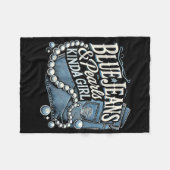 デニムファブリックブルージーンズ真珠スキニージーンズ愛好家 フリースブランケット (正面(横))