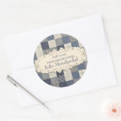 デニムフェイクブルークリームキルティングキルターパターン ラウンドシール (封筒)