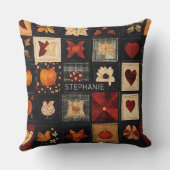 デニムフォークアートキルトパターン | 秋素朴のパッチ クッション (裏面)