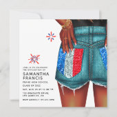 デニムフランスのガール卒業パーティー招待状 招待状 (正面)