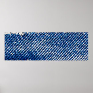 デニムフレーム。縁のある裂け目のデニム生地 ポスター