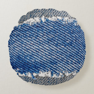 デニムフレーム。縁のある裂け目のデニム生地 ラウンドクッション