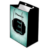 デニムブルーとブラック21歳の誕生日 ミディアムペーパーバッグ (正面アングル)