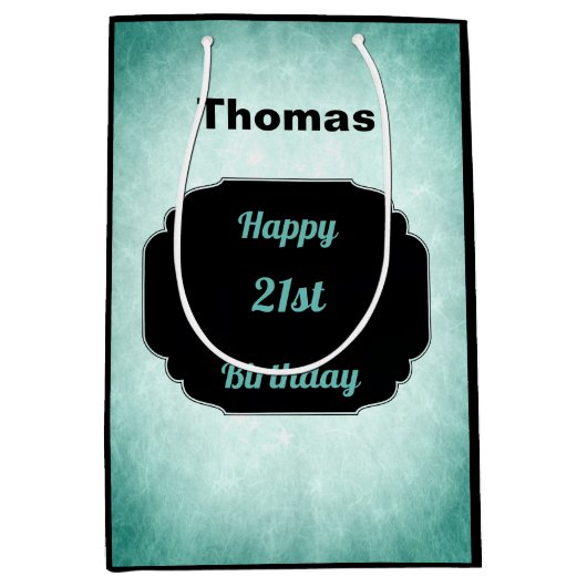 デニムブルーとブラック21歳の誕生日 ミディアムペーパーバッグ (正面)