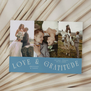 デニムブルーのウェディングマルチフォトカード Love & Gratitude サンキューカード