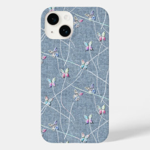 デニムブルーのリネン地に描かれた水彩風の蝶々 Case-Mate iPhone 14ケース