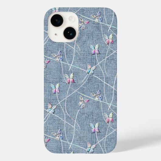 デニムブルーのリネン地に描かれた水彩風の蝶々 Case-Mate iPhoneケース (裏面)