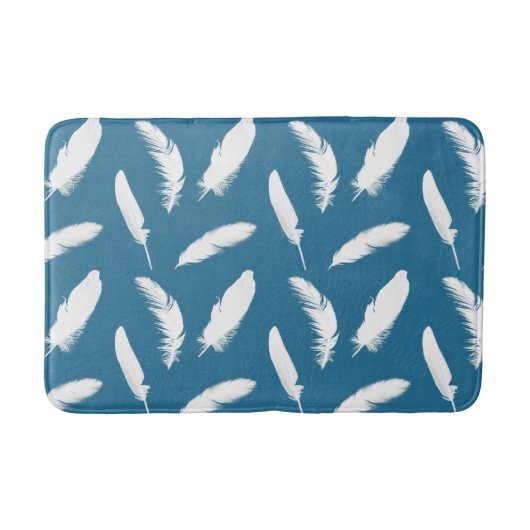 デニムブルーの白い羽 バスマット (正面)