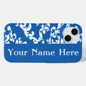 デニムブルーはっきりしたダマスク付き/名前@ Emporiomoffa Case-Mate iPhoneケース (裏面 (横))