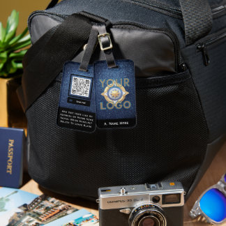 デニムブルーグリッタービジネスカスタムロゴID IT Tech ラゲッジタグ