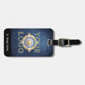 デニムブルーグリッタービジネスカスタムロゴID IT Tech ラゲッジタグ (正面横)