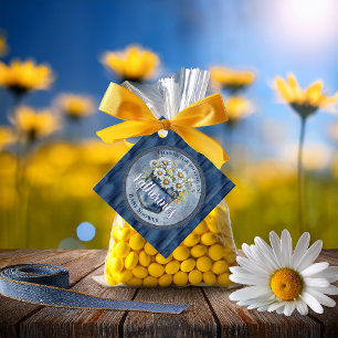 デニムブルージャン デイジーフローラベビーシャワー フェイバータグ