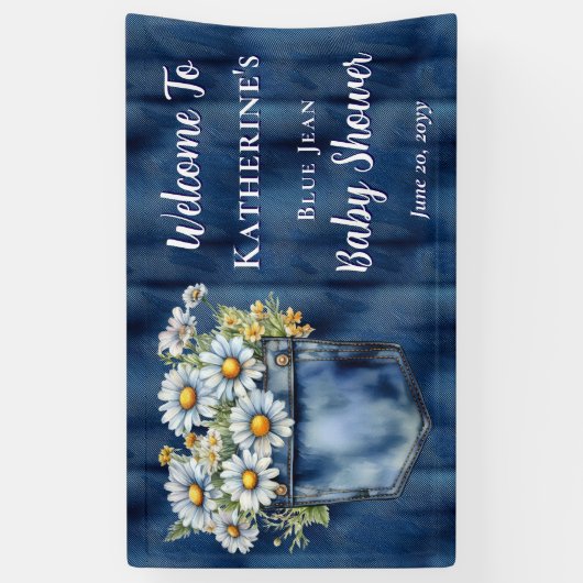 デニムブルージャン | デイジーフローラベビーシャワー 横断幕 (縦)