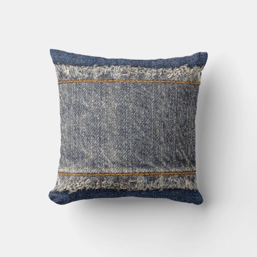 デニムブルージーンズカジュアル：ダブルパッチ クッション (正面)