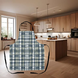 デニムブルーセージグリーンホワイト エプロン