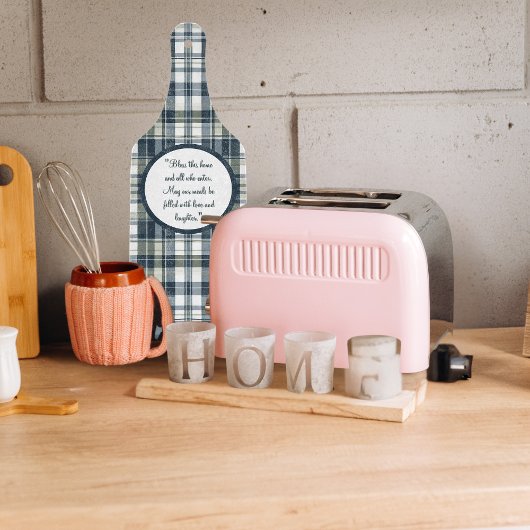 デニムブルーセージ緑のホワイトプレイドカスタマイズ可能 カッティングボード