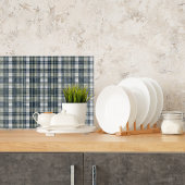 デニムブルーセージ緑のホワイトプレイドガラス カッティングボード