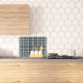 デニムブルーセージ緑のホワイトプレイドガラス カッティングボード