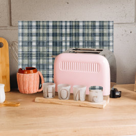 デニムブルーセージ緑のホワイトプレイドガラス カッティングボード