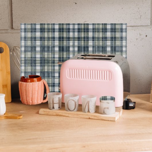 デニムブルーセージ緑のホワイトプレイドガラス カッティングボード