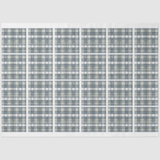 デニムブルーセージ緑のホワイトプレイドタイルのデコップページ 薄葉紙