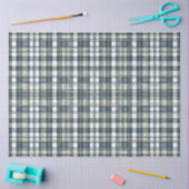 デニムブルーセージ緑のホワイトプレイドデコップページ 薄葉紙 (クラフト)